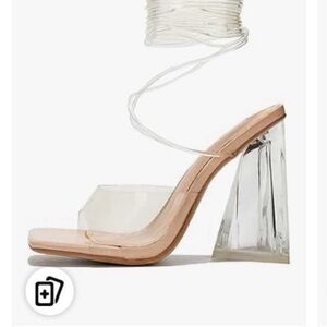 Cape Robbin Cream Heels with Clear Block Heel